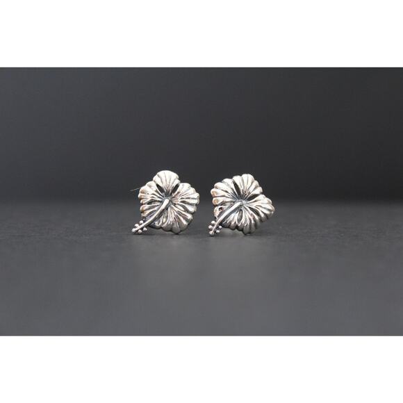 Sterling Silver Hibiscus Post Earrings - Picture 1 of 4